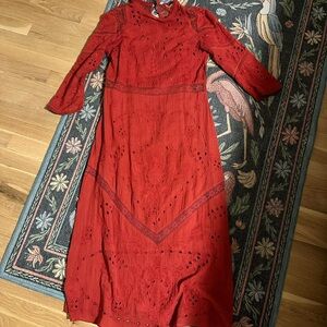 Zara Limited Edition Red Embroidery Midi Dress—Italy Medium Valentine’s ❤️